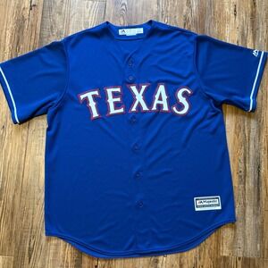 Majestic Baseball Jersey Mens XL Blue Texas Rangers Cool Base MLB Button Up